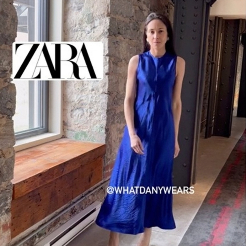 Sz S NWT ZARA SATIN EFFECT DRESS ZW COLLECTION ELECTRIC BLUE
